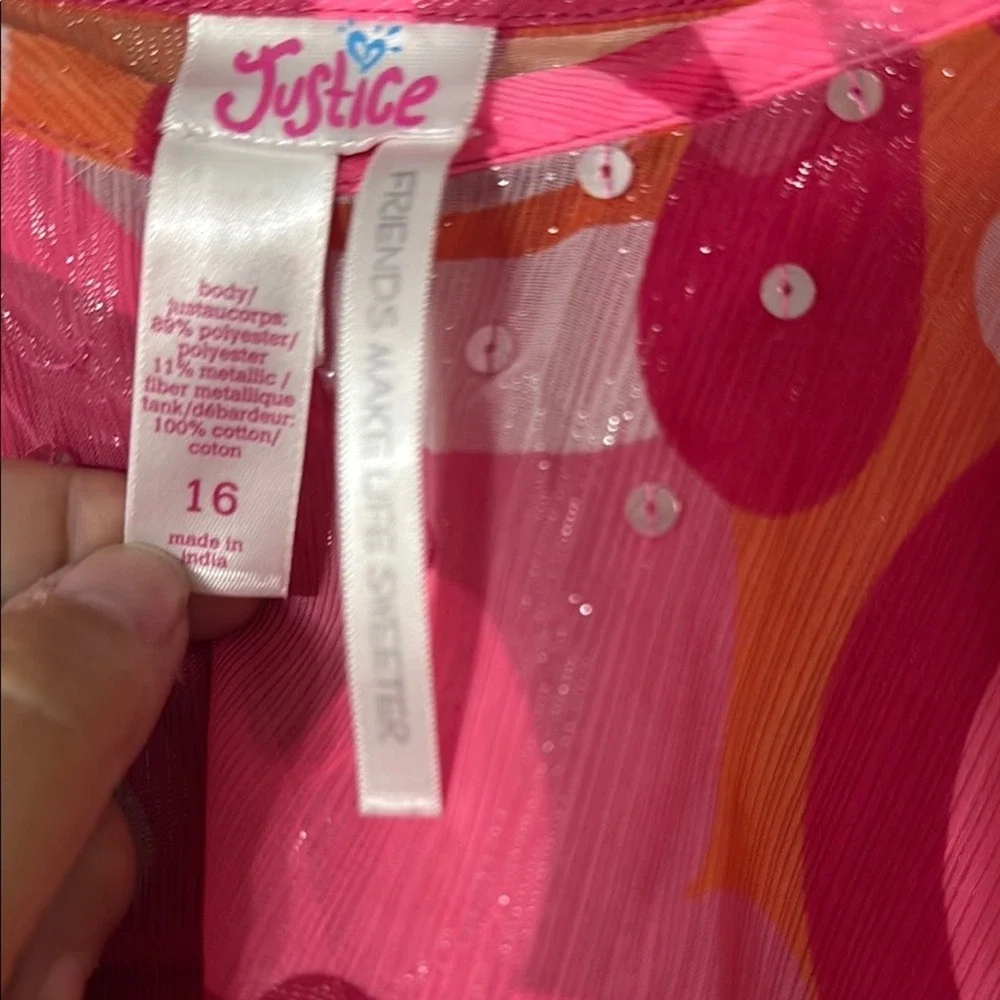 Justice‎ Pink Asymmetrical Ruffled Blouse Girls Size 16